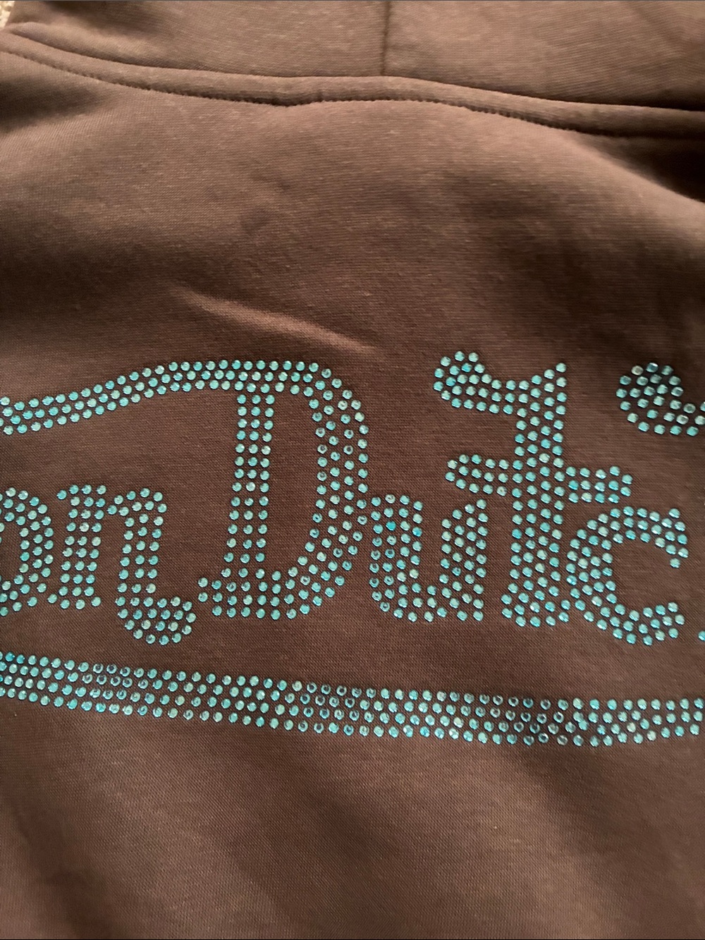 Von Dutch Brown Hoodie with Teal Logo and Zip - Picture 8 of 10